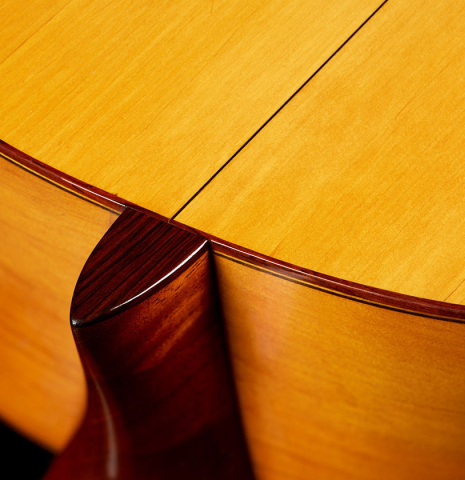 The heel, back and sides of a 1957 Manuel de la Chica flamenco guitar with pegs made of spruce and cypress