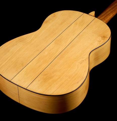 The 3-piece back and sides of a 1961 Manuel de la Chica flamenco blanca guitar made of spruce and cypress