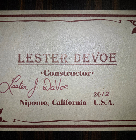 2012 Lester DeVoe "Negra" w/pegs SP/CSAR