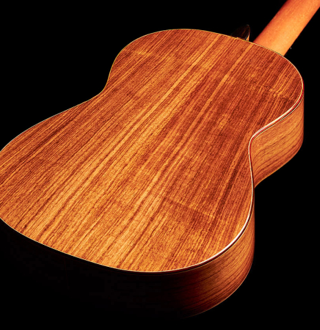 The back of a 1997 Lester DeVoe &quot;Negra&quot; flamenco guitar made of cedar and Indian rosewood