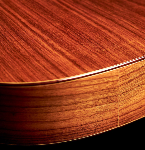 The back and sides of a 1997 Lester DeVoe &quot;Negra&quot; flamenco guitar made of cedar and Indian rosewood