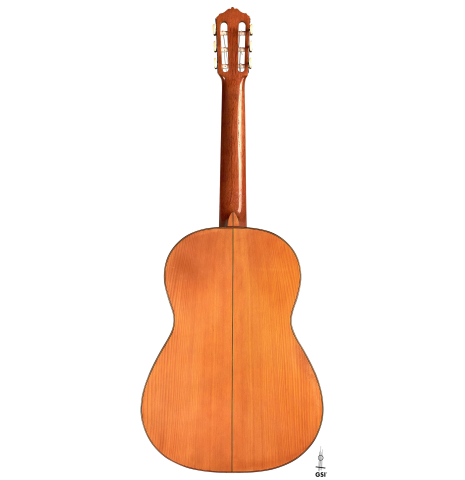 The back of a 1927 Domingo Esteso vintage flamenco guitar made of spruce and cypress