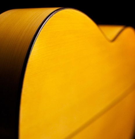 The back and sides of a 1961 Arcangel Fernandez flamenco blanca guitar made of spruce and cypress