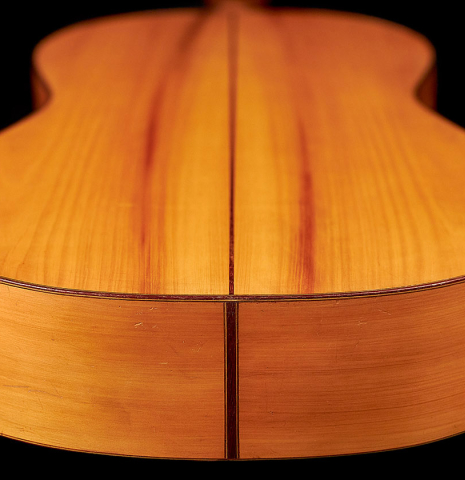 The back and sides of a rare 1962 Daniel Friederich "Flamenco blanca" guitar made of spruce and cypress