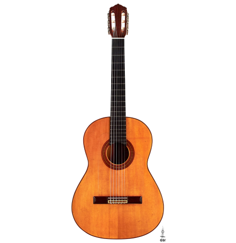 The front of a rare 1962 Daniel Friederich "Flamenco blanca" guitar made of spruce and cypress