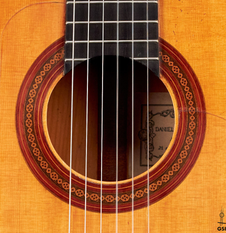 The rosette of a rare 1962 Daniel Friederich "Flamenco blanca" guitar made of spruce and cypress