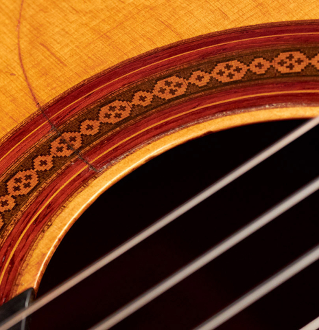 The rosette of a rare 1962 Daniel Friederich &quot;Flamenco blanca&quot; guitar made of spruce and cypress