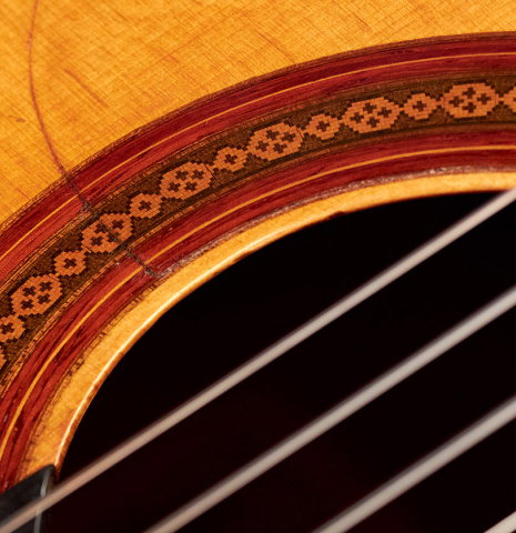 The rosette of a rare 1962 Daniel Friederich "Flamenco blanca" guitar made of spruce and cypress