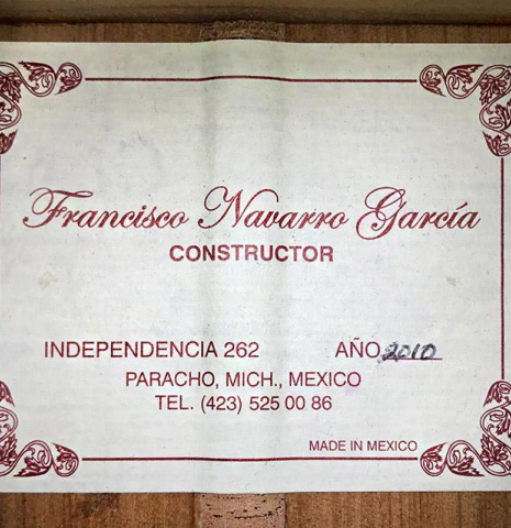 2010 Francisco Navarro Garcia "Blanca" w/pegs SP/CY