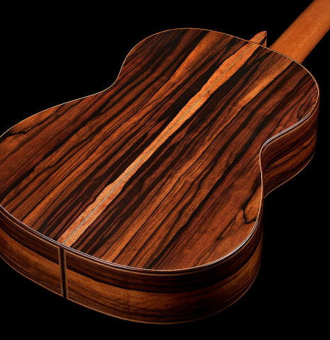 The back and sides of a 2025 Darío García "Flamenco Negra" guitar made of spruce and kamagong