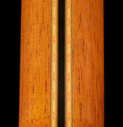The ebony strip in the back of the neck of a 2006 Conde Hermanos "Felipe V" flamenco negra guitar made of spruce and CSA rosewood