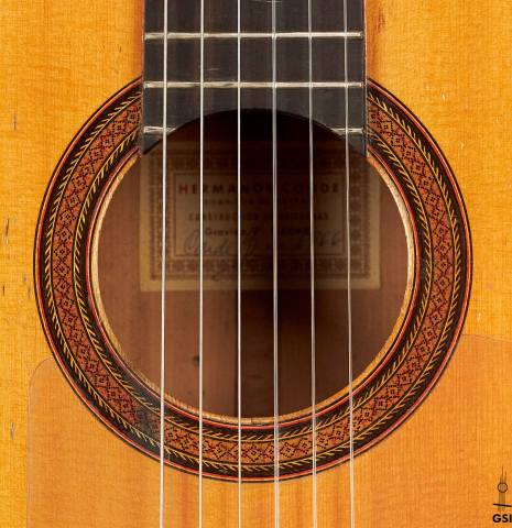 The rosette of a 1966 Conde Hermanos (Sobrinos de Esteso) ex Alberto Velez flamenco guitar made with spruce and cypress