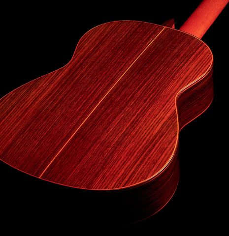 The back and sides of a 2011 Felipe Conde "FC 27" flamenco guitar made with spruce and Indian rosewood