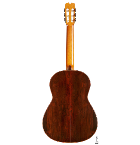 The back of a 2008 Conde Hermanos "AF 25/R" flamenco guitar made with spruce and CSA rosewood.