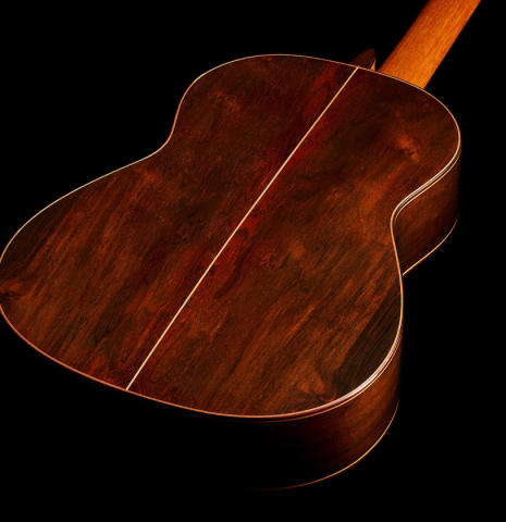 The back and sides of a 2008 Conde Hermanos "AF 25/R" flamenco guitar made with spruce and CSA rosewood.