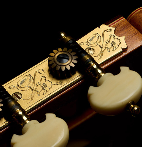 The Rodgers tuning machines of a 2006 Conde Hermanos "Felipe V" flamenco guitar made of spruce and cypress