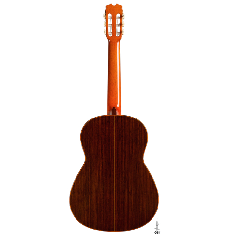 The back of a 2010 Felipe Conde &quot;FC 27&quot; flamenco guitar made with spruce and Indian rosewood
