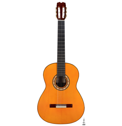 The front of a 2010 Felipe Conde &quot;FC 27&quot; flamenco guitar made with spruce and Indian rosewood