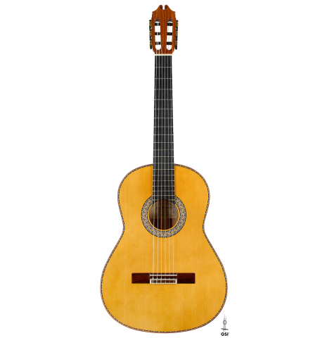 The front of a 2025 Juan Hernandez "Flamenca Profesional" flamenco guitar made of spruce and cypress