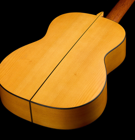 The back and sides of a 2017 Stephen Hill "2a Blanca" flamenco guitar made of spruce and cypress