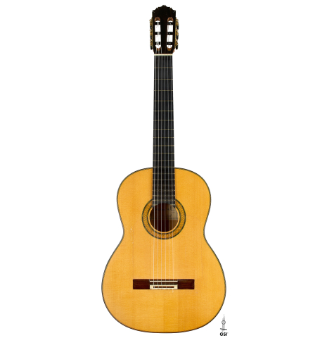 The front of a 2017 Stephen Hill "2a Blanca" flamenco guitar made of spruce and cypress