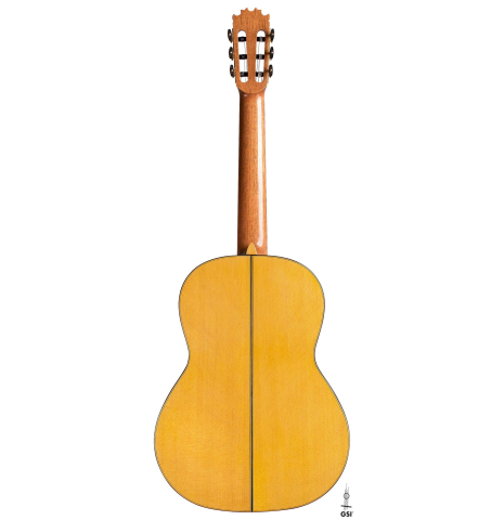 The back of a Wolfgang Jellinghaus "Flamenca Blanca" flamenco guitar made of spruce and cypress