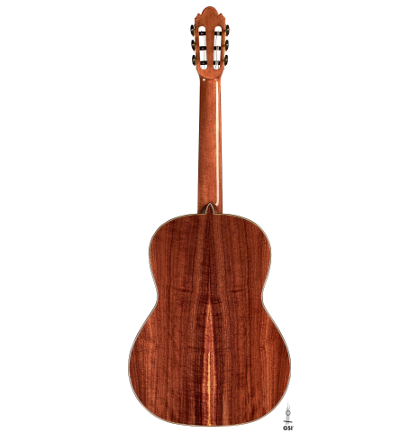 The back of a 2023 Wolfgang Jellinghaus "Flamenca Negra" flamenco guitar with spruce and Granadillo.