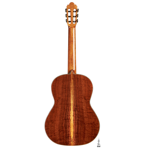 The back of a 2024 Wolfgang Jellinghaus "Flamenca Negra" flamenco guitar with spruce and Granadillo.