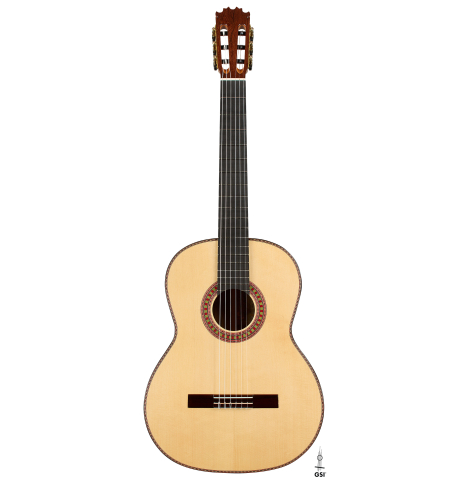 The front of a 2026 Wolfgang Jellinghaus "Flamenca Negra" guitar made of spruce and African rosewood