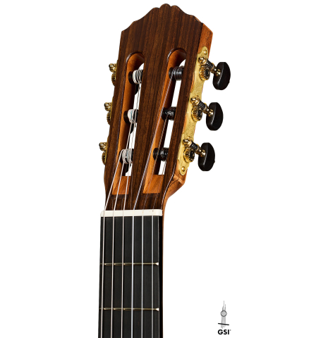 The headstock of a La Cañada "1934 Domino Esteso - A" flamenco guitar made of spruce and cypress