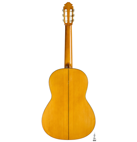 The back of a 1961 Marcelino Lopez "Blanca" flamenco guitar made of spruce and cypress