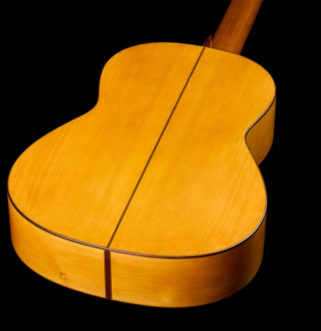 The back and sides of a 1961 Marcelino Lopez "Blanca" flamenco guitar made of spruce and cypress