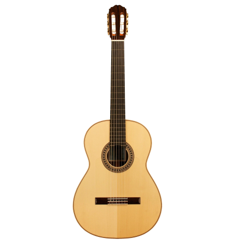The front of a Loriente &quot;Carmen Negra&quot; flamenco negra guitar made of spruce and Indian rosewood.