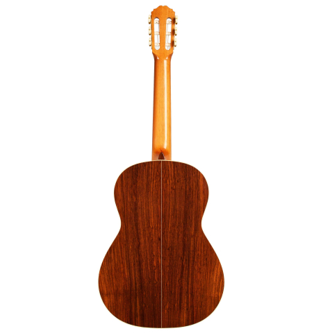 The back of a Loriente &quot;Carmen Negra&quot; flamenco negra guitar made of spruce and Indian rosewood.