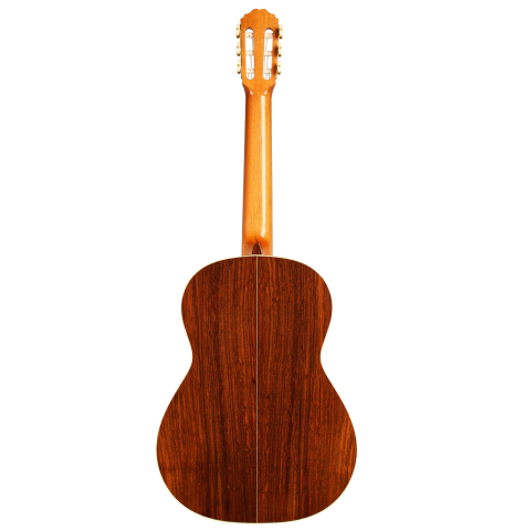 The back of a Loriente &quot;Carmen Negra&quot; flamenco negra guitar made of spruce and Indian rosewood.