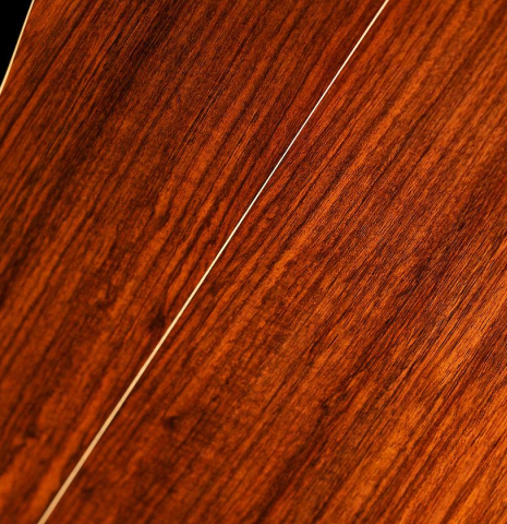 The back of a Loriente &quot;Carmen Negra&quot; flamenco negra guitar made of spruce and Indian rosewood.