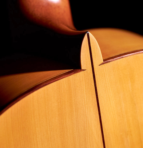 The back and sides of a 1990 Antonio Marin Montero flamenco guitar made of spruce and cypress