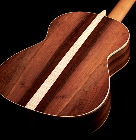 The back of a 2006 Rafael Moreno Rodriguez &quot;Negra&quot; flamenco guitar made of spruce and CSA rosewood.