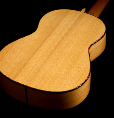 The back and sides of a 2026 Teodoro Perez "Flamenco Blanca" guitar made of spruce and cypress