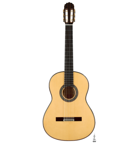 The front of a 2026 Teodoro Perez "Flamenco Blanca" guitar made of spruce and cypress