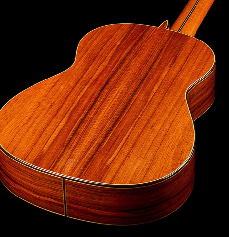 The back and sides of a 2025 Teodoro Perez "Flamenco Negra" guitar made of spruce and African rosewood