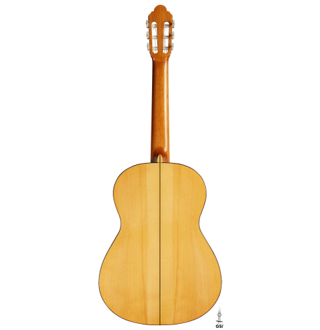 The back of a 1999 Jose Marin Plazuelo flamenco guitar made of spruce and cypress