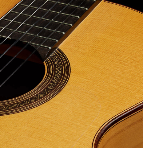 The top and side of a 1999 Jose Marin Plazuelo flamenco guitar made of spruce and cypress
