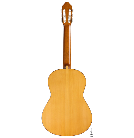 The back of a 1994 Jose Marin Plazuelo flamenco guitar made of spruce and cypress