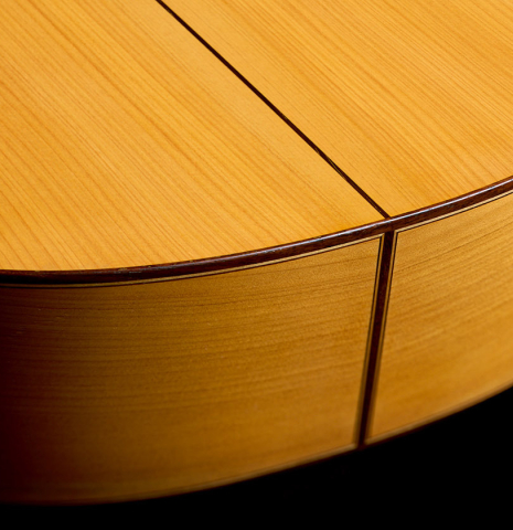 The back and sides at the foot of a 1994 Jose Marin Plazuelo flamenco guitar made of spruce and cypress