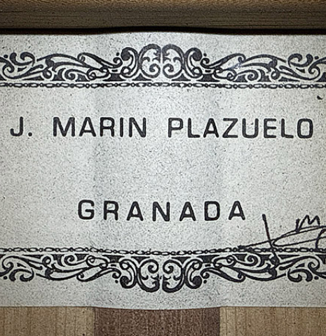 The label of a 1994 Jose Marin Plazuelo flamenco guitar made of spruce and cypress
