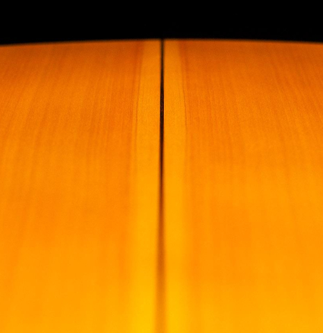 The back center seam of a 1965 Jose Ramirez "1aF AM" flamenco guitar made of cedar and cypress