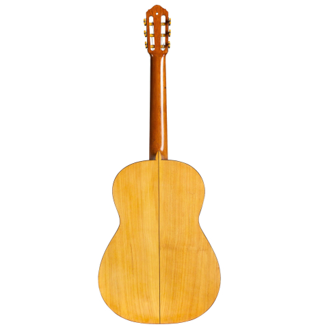 The back of a c. 1912 Manuel Ramirez flamenco guitar made with spruce and cypress