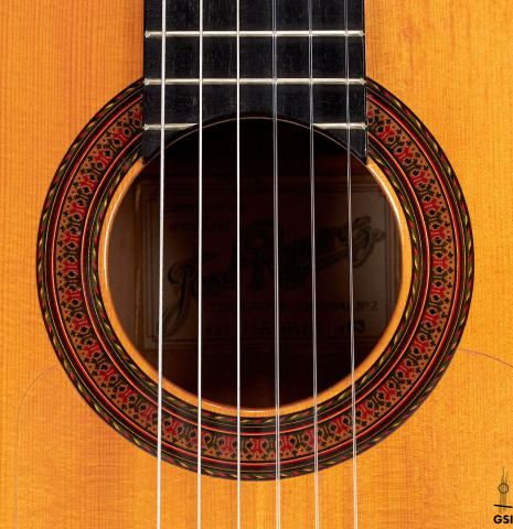 The rosette of a 1963 Jose Ramirez &quot;2aF MM&quot; flamenco guitar made with spruce and cypress