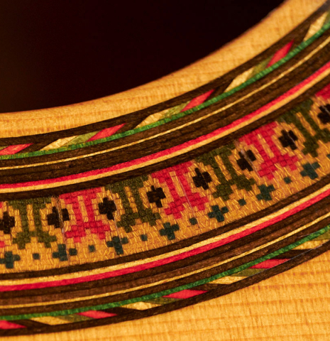 The rosette of a 1963 Jose Ramirez &quot;2aF MM&quot; flamenco guitar made with spruce and cypress
